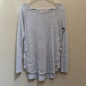 Arizona Jean Co Gray Sweater with Crochet Lace